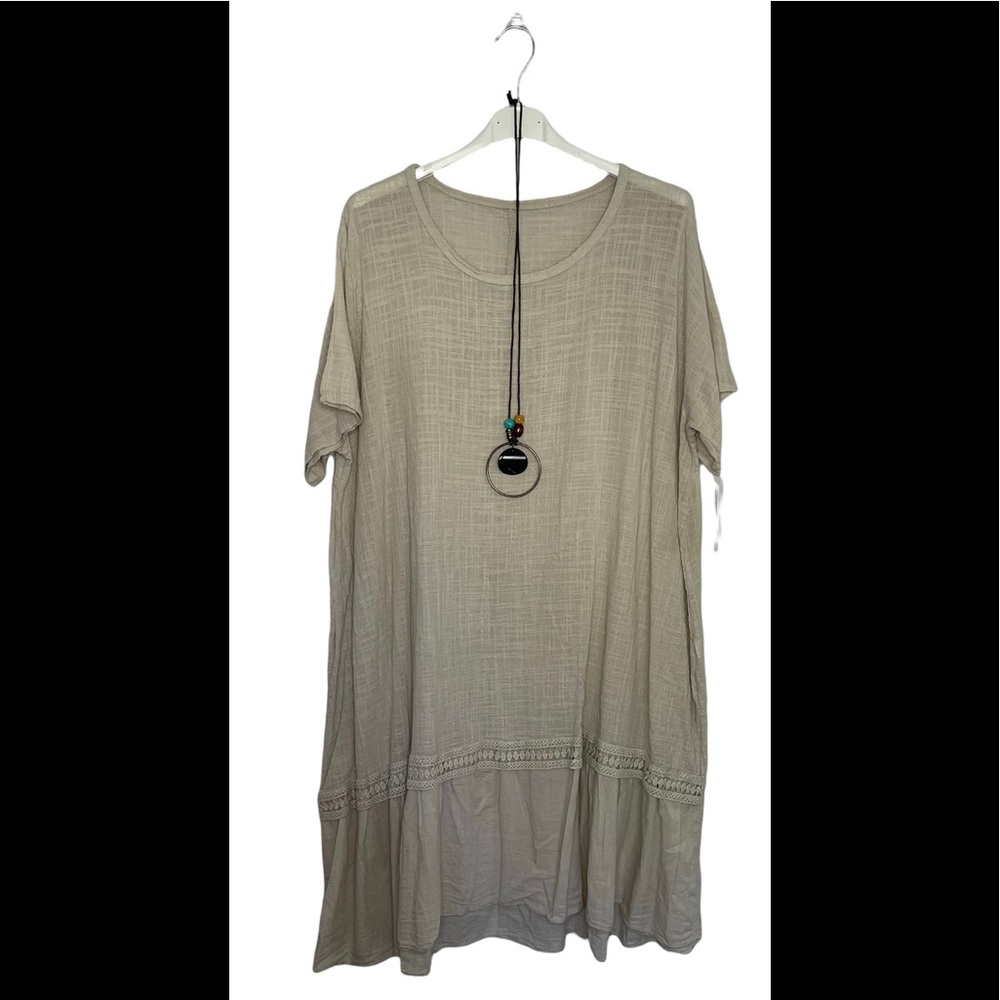 New, Made in Italy Dress with Ruffled Bottom and Necklace- Beige